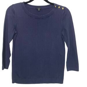 Talbots‎ Sweater Sailor Button Shoulder Crew Neck Pullover Nautical Coast Blue S